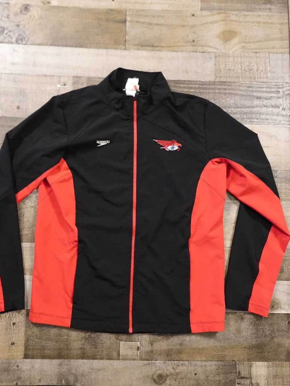 Speedo‎ Full Zip Team Jacket Men’s Large Black Red Athletic Track Swim